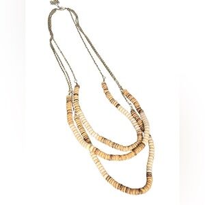 Plunder Design multiple strand necklace made of natural coconut wood and Heishi